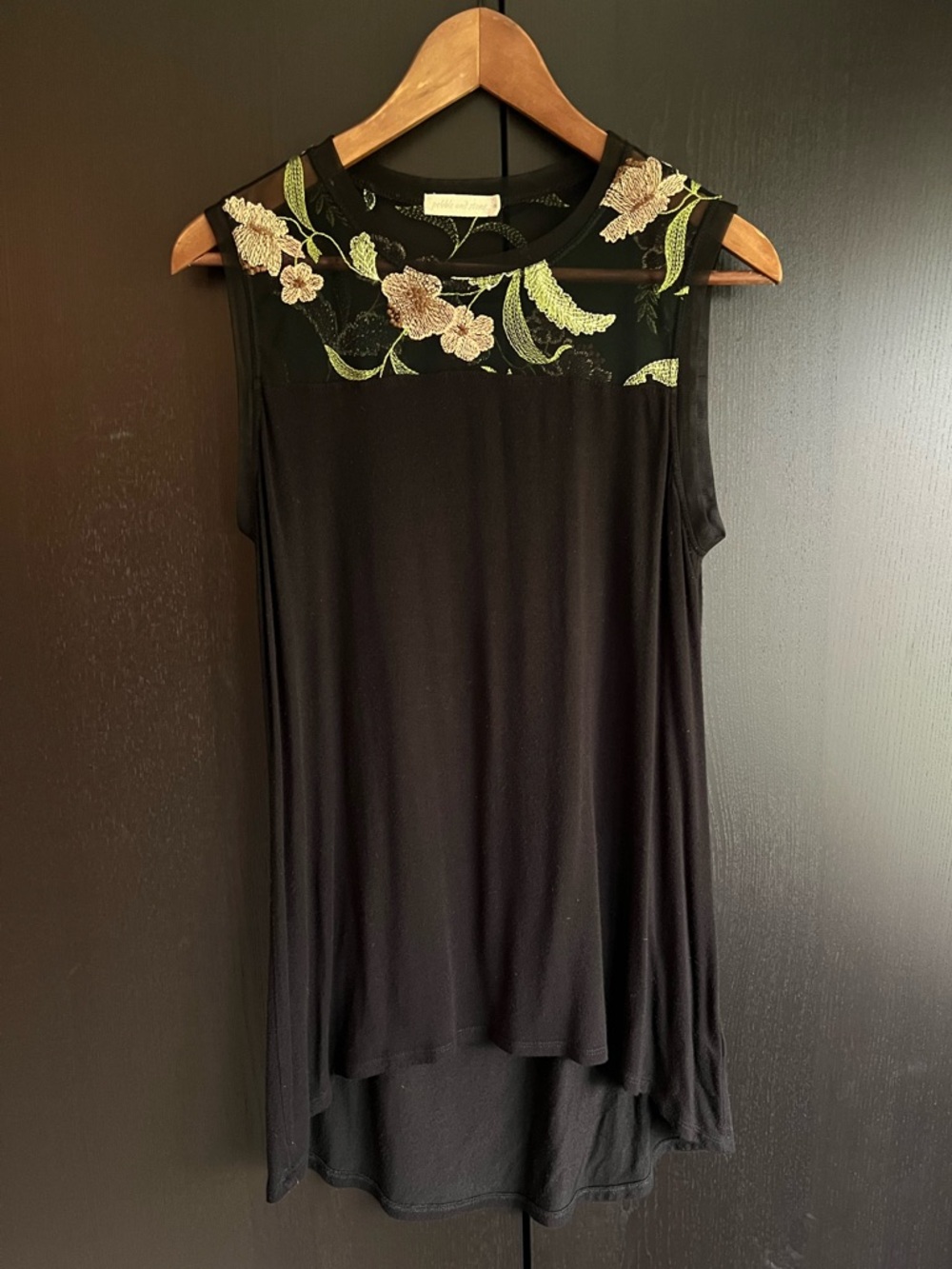 Black Sleeveless Top with Floral Detail